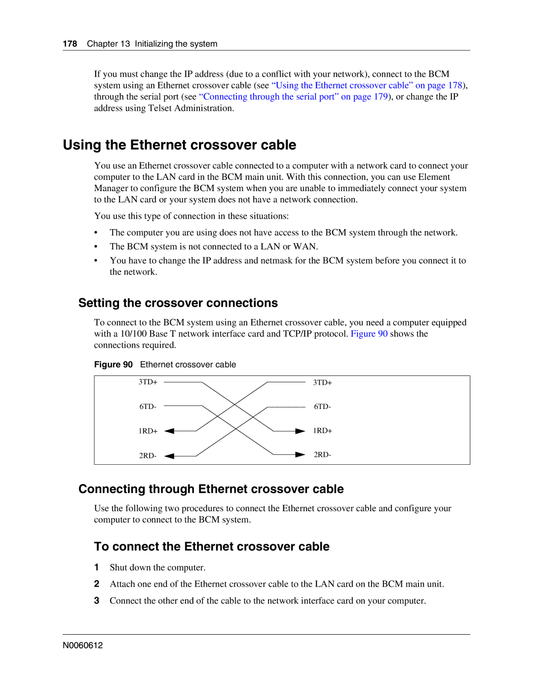 Nortel Networks 400 4.0, BCM200 manual Using the Ethernet crossover cable, Setting the crossover connections 