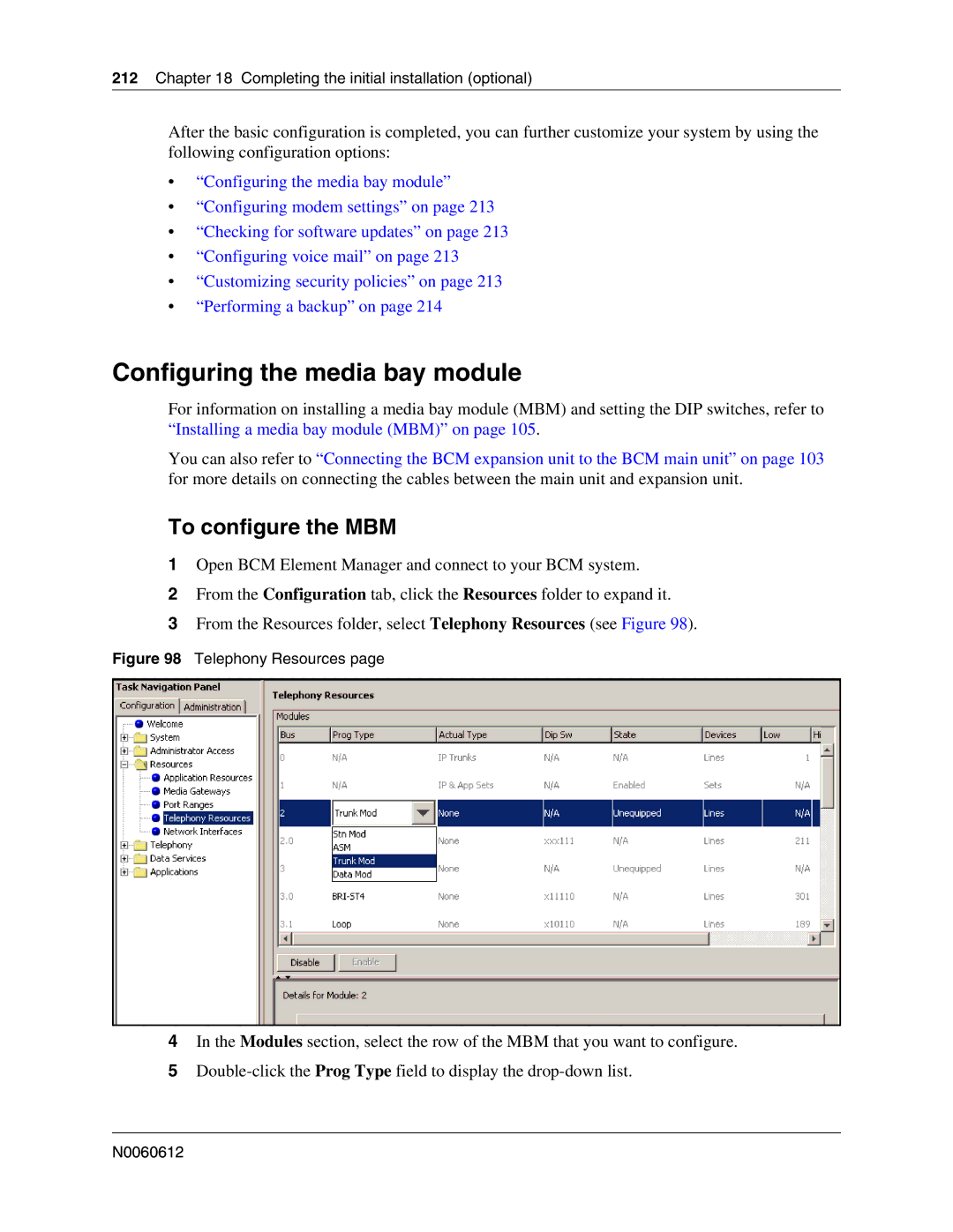 Nortel Networks 400 4.0, BCM200 manual Configuring the media bay module, To configure the MBM 