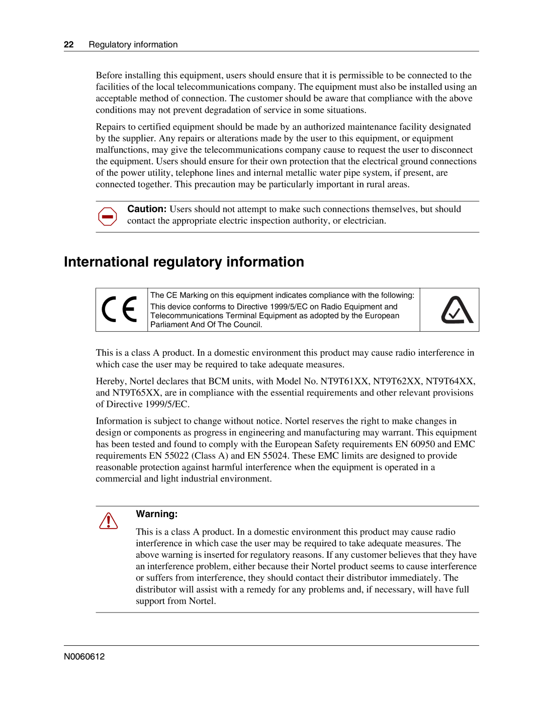 Nortel Networks 400 4.0, BCM200 manual International regulatory information 