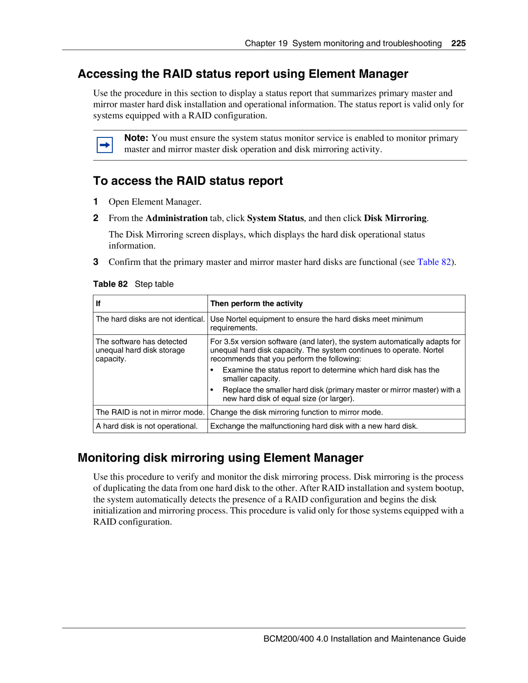 Nortel Networks BCM200, 400 4.0 Accessing the RAID status report using Element Manager, To access the RAID status report 