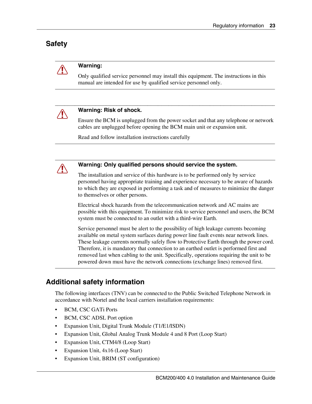 Nortel Networks BCM200, 400 4.0 manual Safety, Additional safety information 