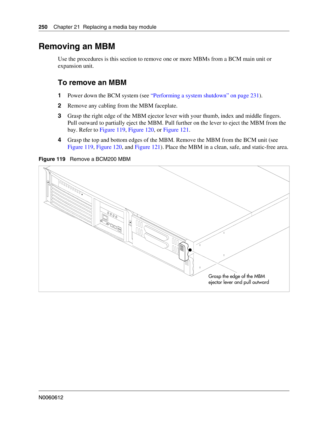 Nortel Networks 400 4.0, BCM200 manual Removing an MBM, To remove an MBM 