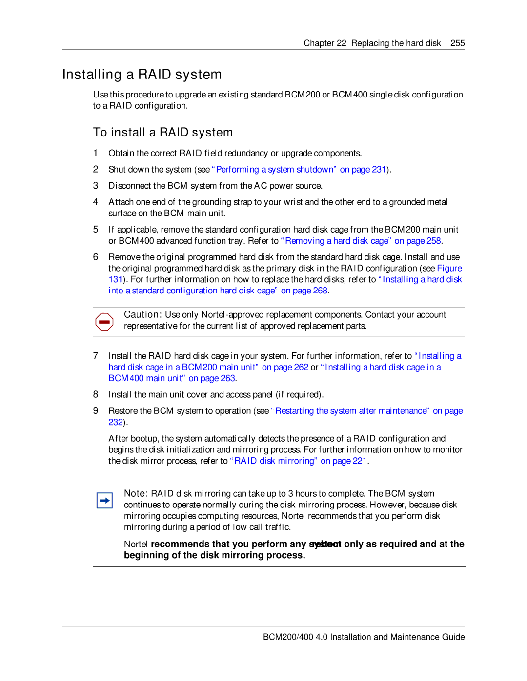 Nortel Networks BCM200, 400 4.0 manual Installing a RAID system, To install a RAID system 