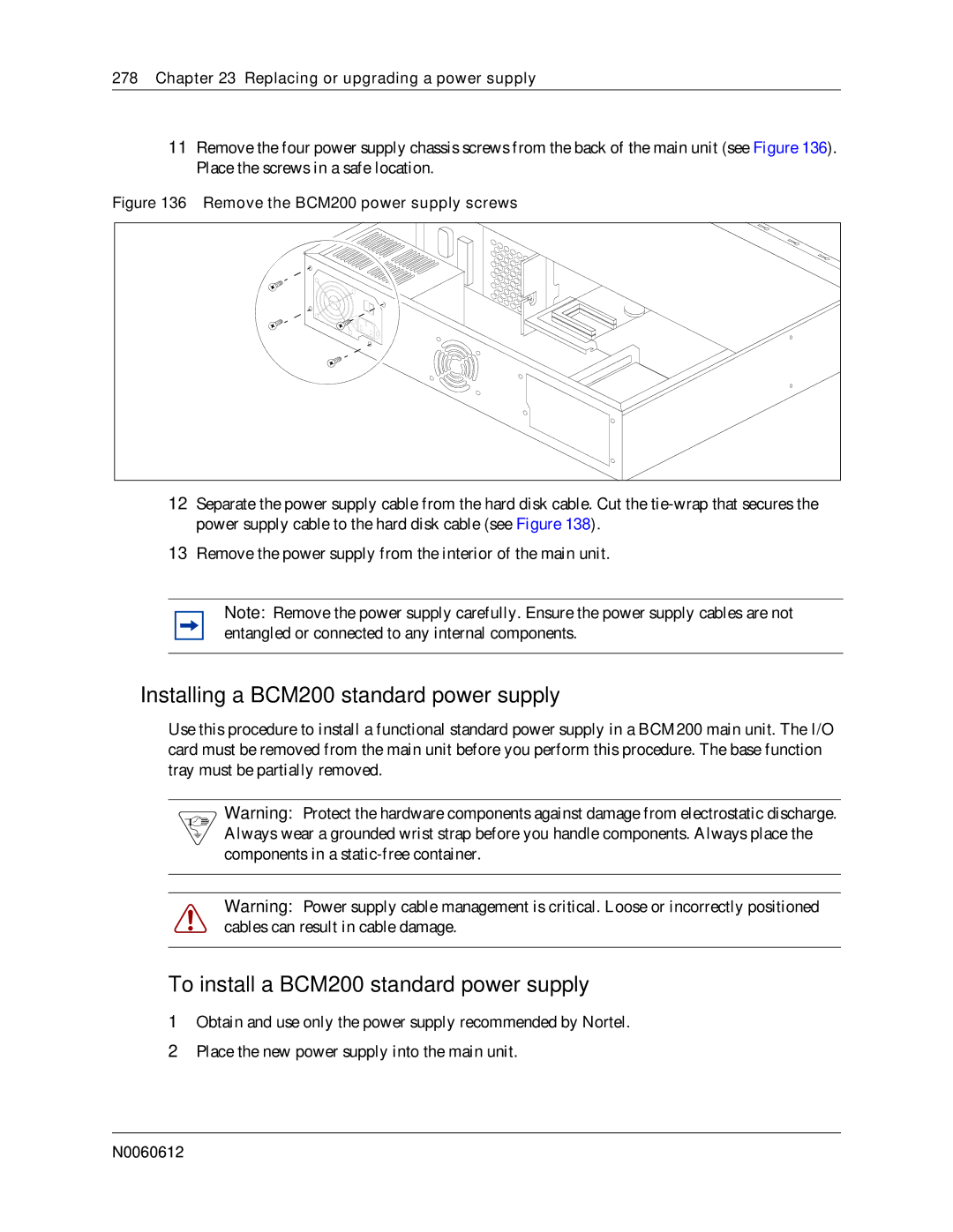 Nortel Networks 400 4.0 manual Installing a BCM200 standard power supply, To install a BCM200 standard power supply 