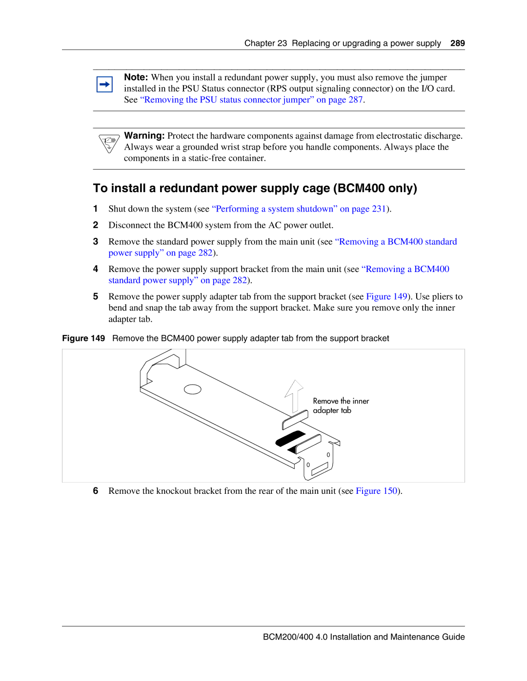 Nortel Networks BCM200, 400 4.0 manual To install a redundant power supply cage BCM400 only 