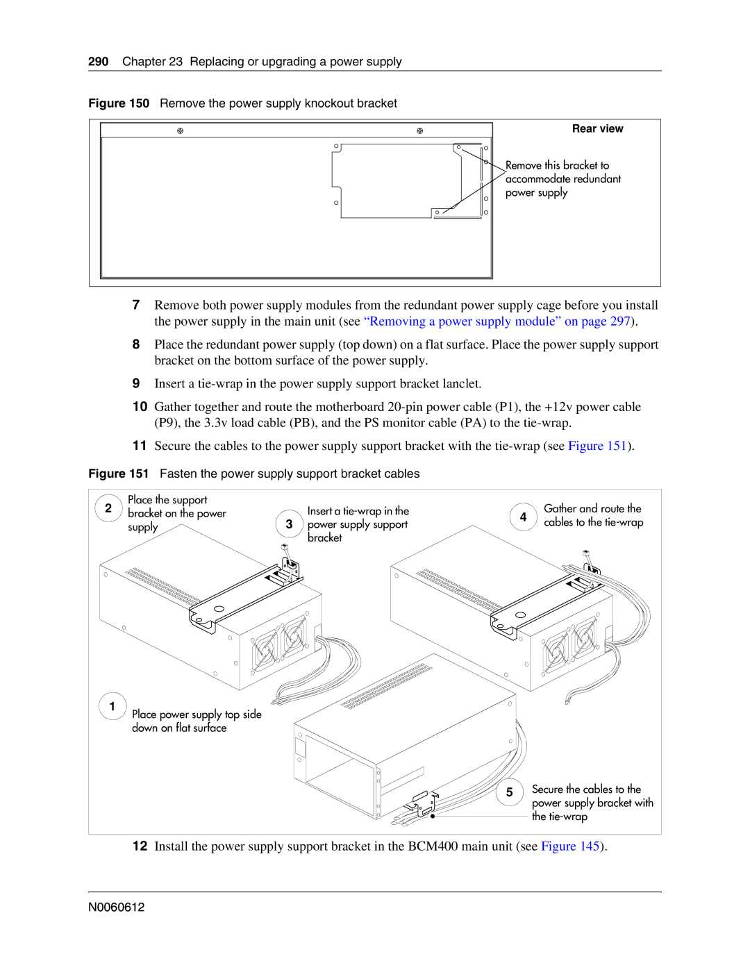 Nortel Networks 400 4.0, BCM200 manual Remove the power supply knockout bracket 