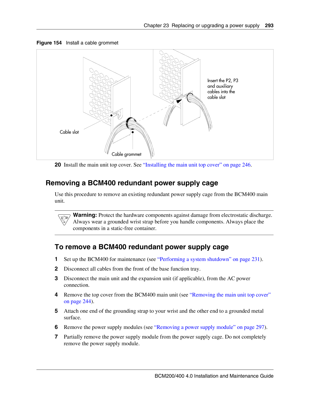 Nortel Networks BCM200 manual Removing a BCM400 redundant power supply cage, To remove a BCM400 redundant power supply cage 