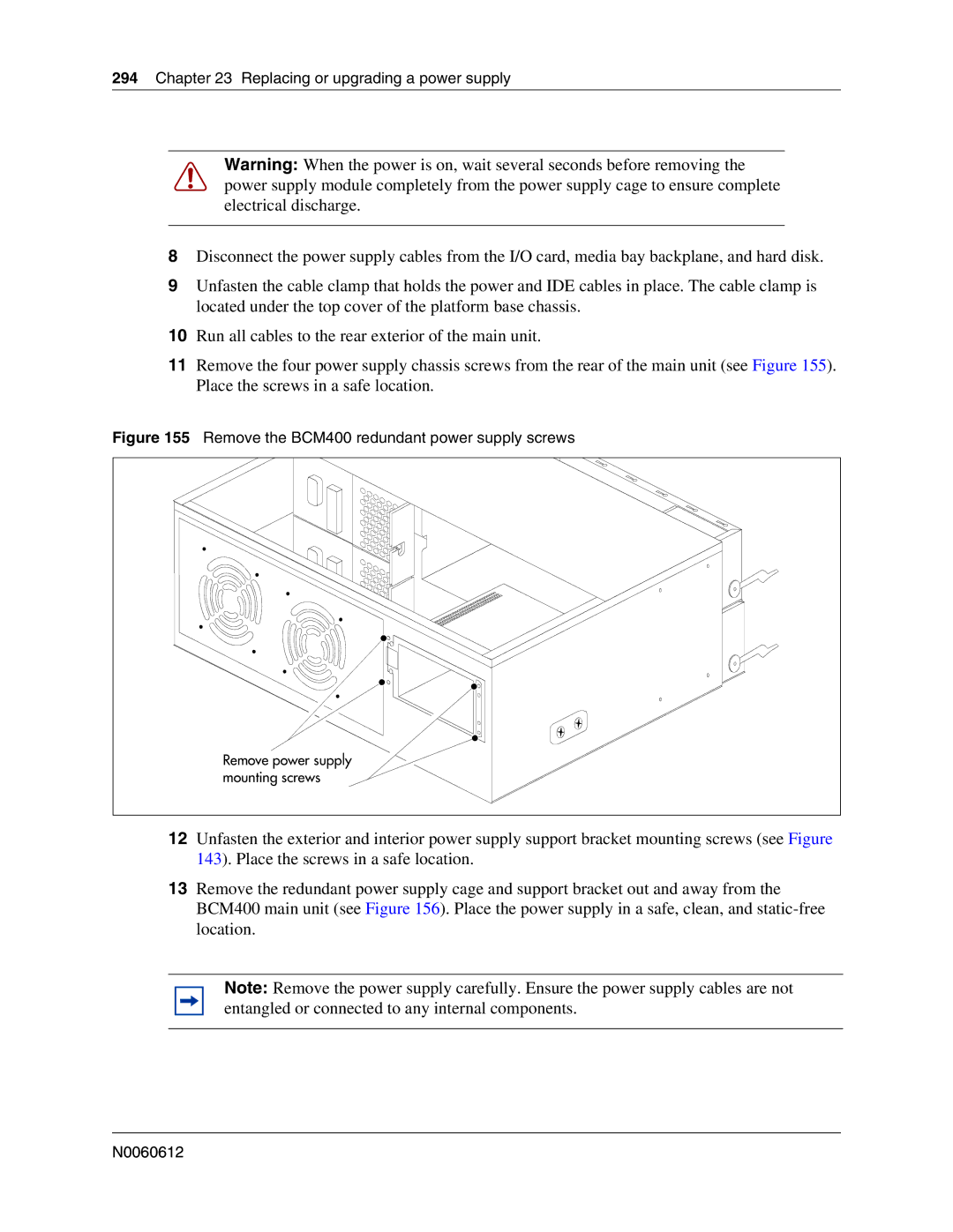 Nortel Networks 400 4.0, BCM200 manual Remove the BCM400 redundant power supply screws 