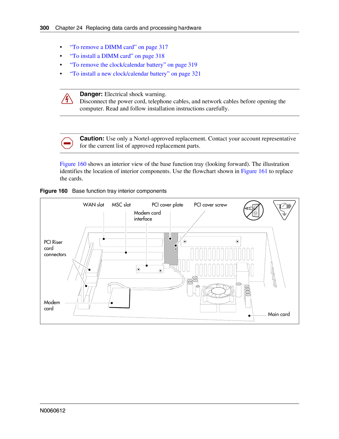 Nortel Networks 400 4.0, BCM200 manual Replacing data cards and processing hardware, Base function tray interior components 