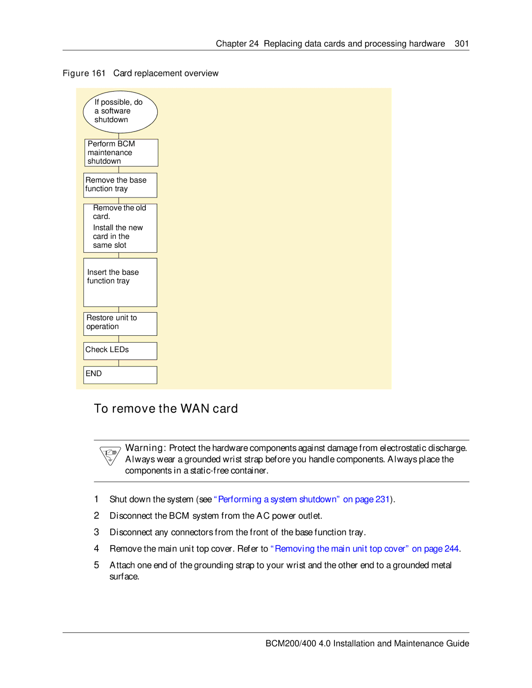 Nortel Networks BCM200, 400 4.0 manual To remove the WAN card, Card replacement overview 