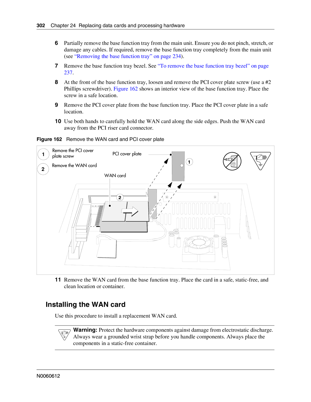 Nortel Networks 400 4.0, BCM200 manual Installing the WAN card, Remove the WAN card and PCI cover plate 