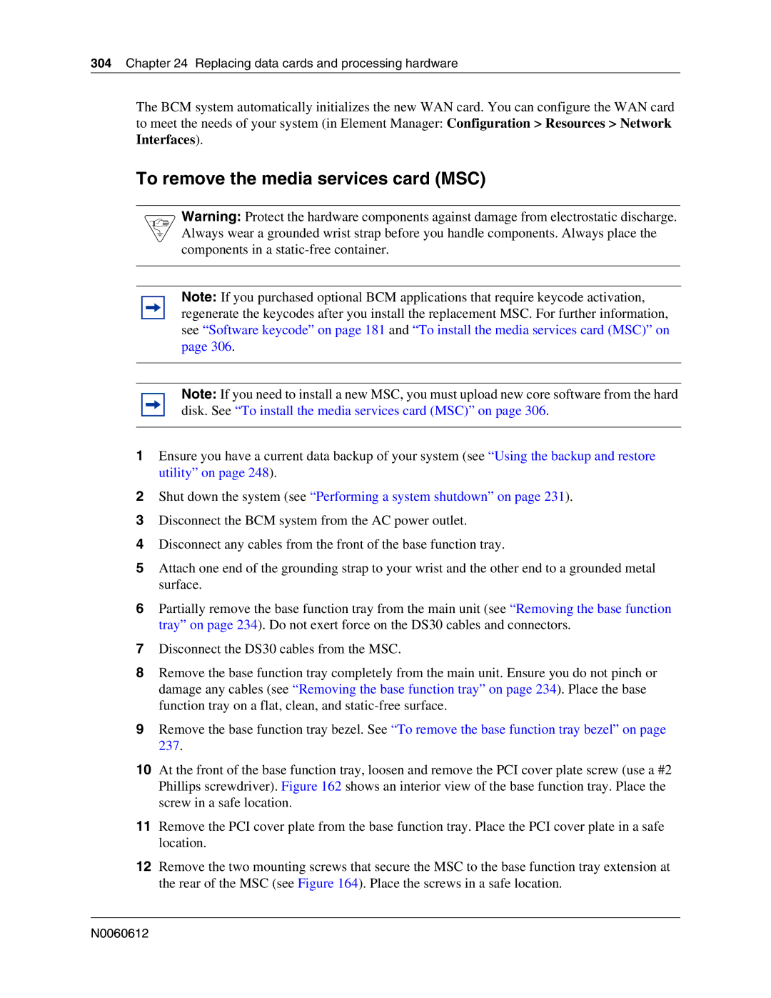 Nortel Networks 400 4.0, BCM200 manual To remove the media services card MSC 