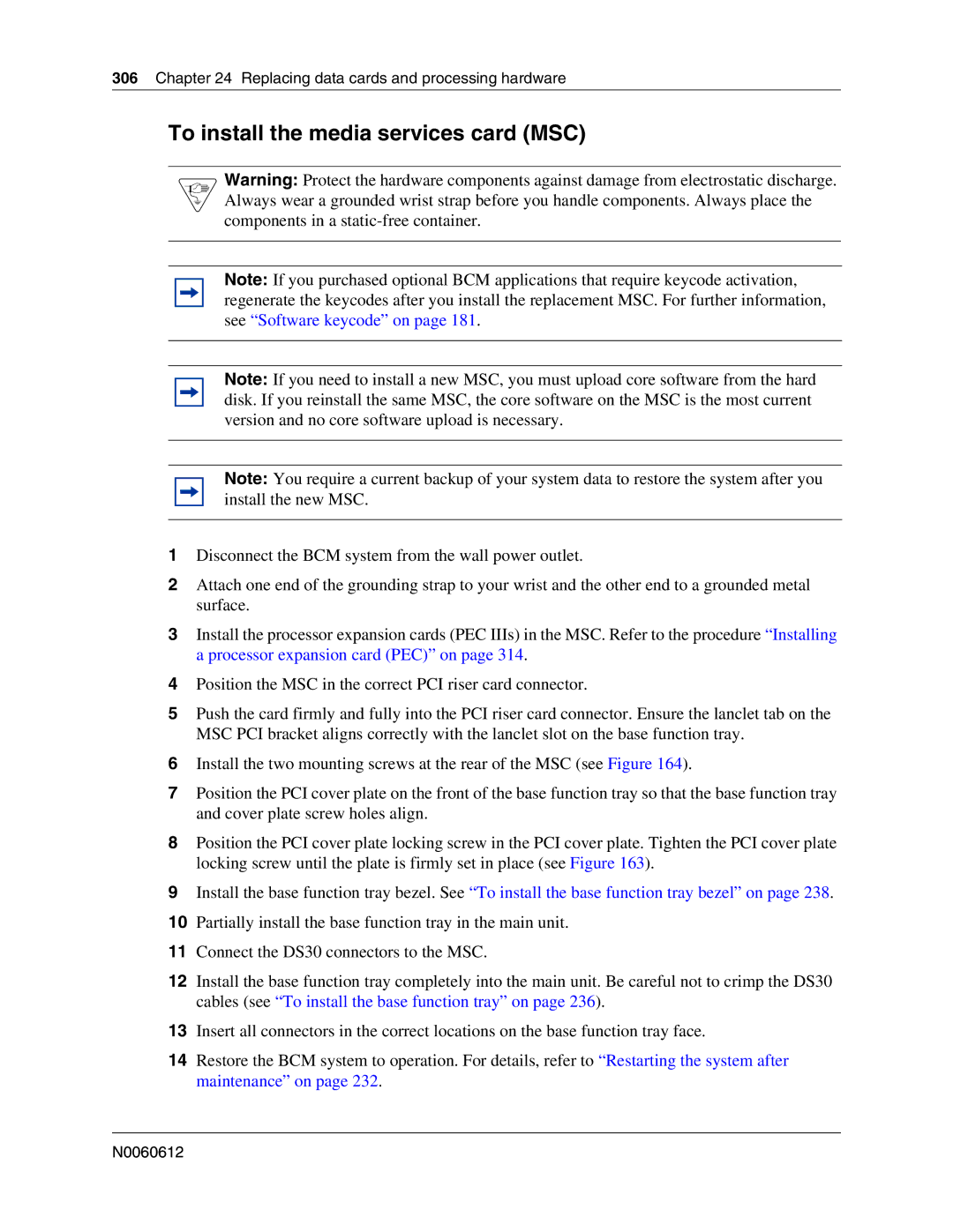 Nortel Networks 400 4.0, BCM200 manual To install the media services card MSC 