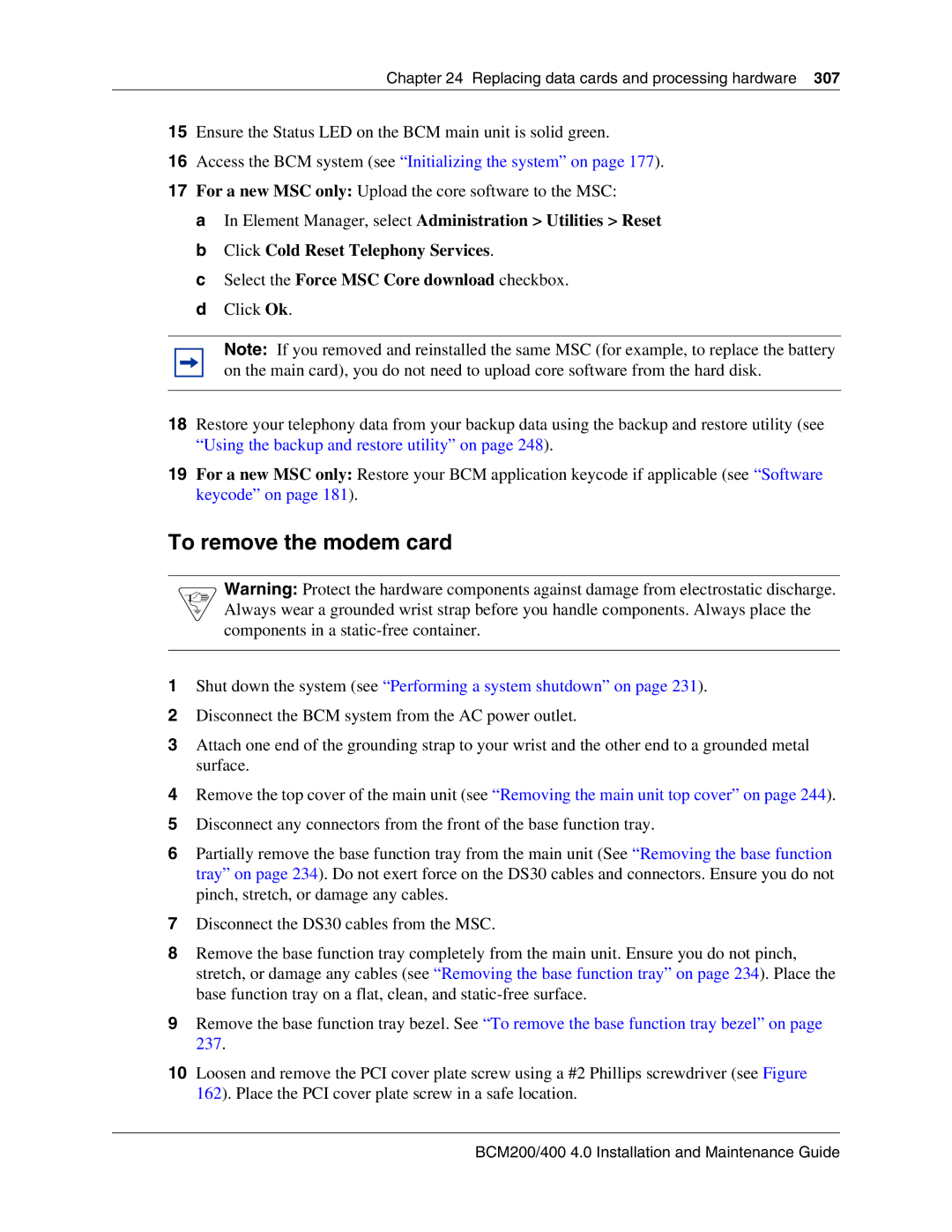 Nortel Networks BCM200, 400 4.0 manual To remove the modem card 