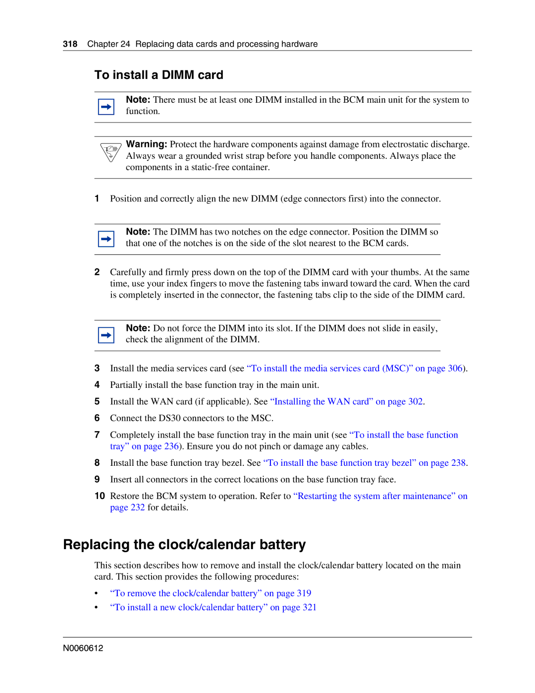 Nortel Networks 400 4.0, BCM200 manual Replacing the clock/calendar battery, To install a Dimm card 