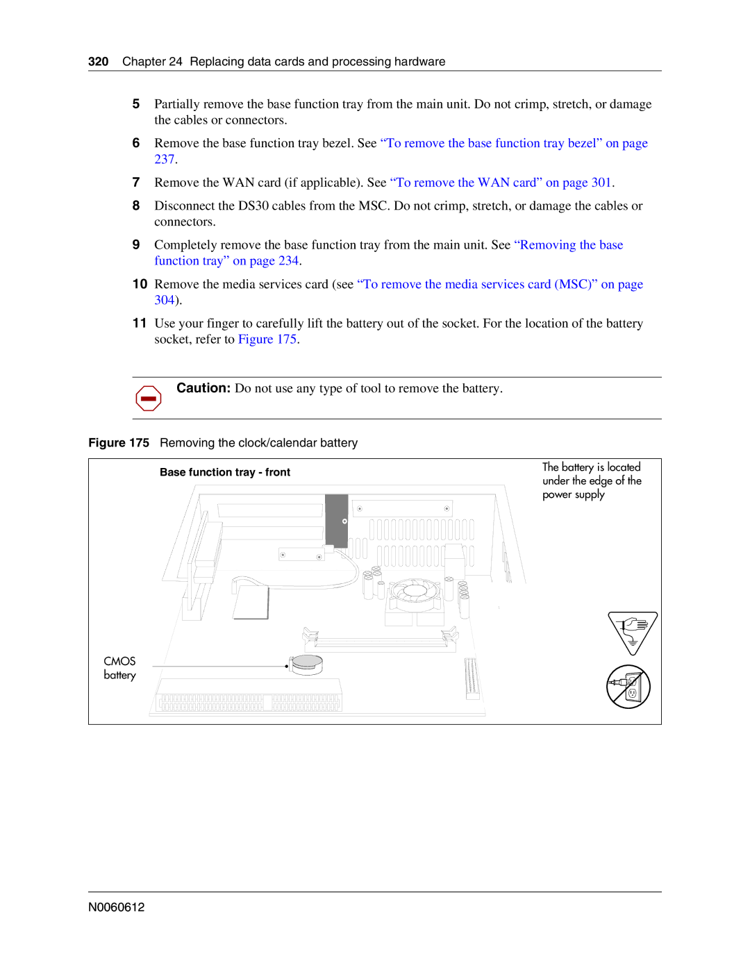 Nortel Networks 400 4.0, BCM200 manual Removing the clock/calendar battery, Base function tray front 