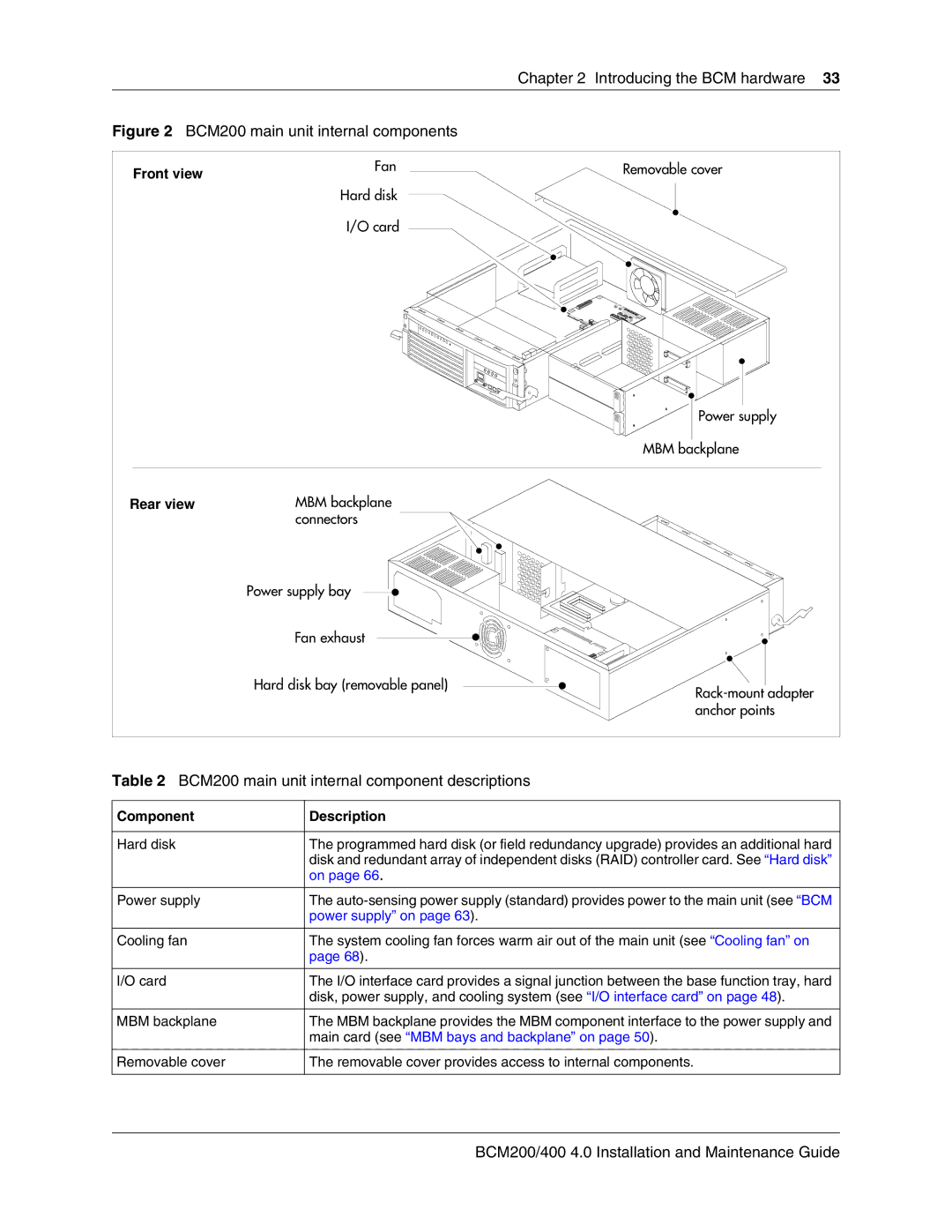 Nortel Networks 400 4.0 manual BCM200 main unit internal components, BCM200 main unit internal component descriptions 