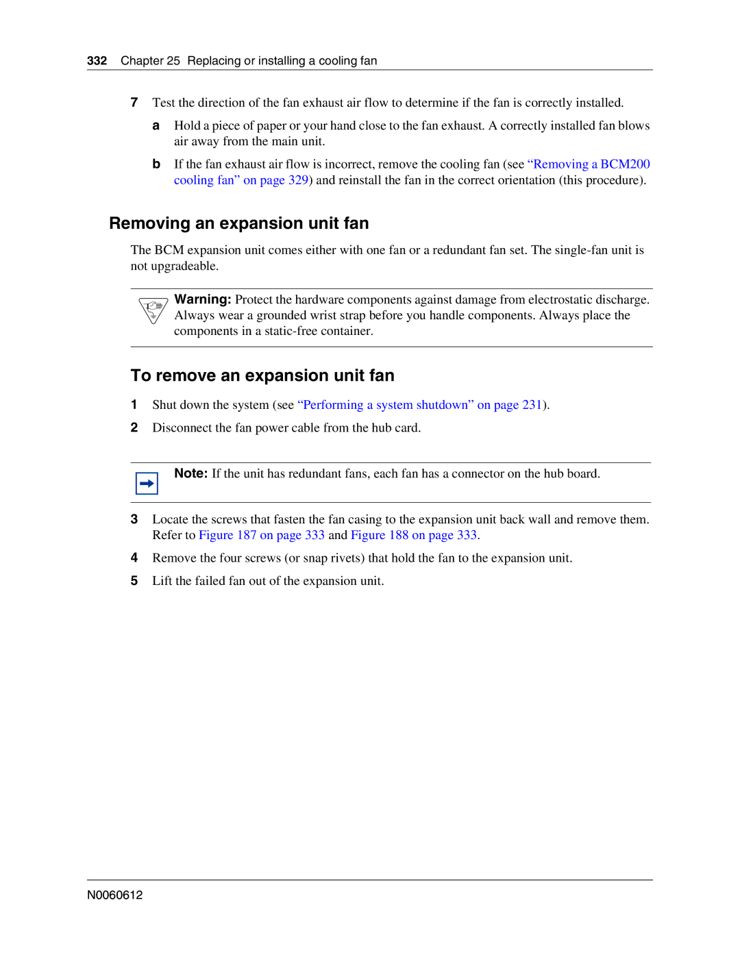 Nortel Networks 400 4.0, BCM200 manual Removing an expansion unit fan, To remove an expansion unit fan 
