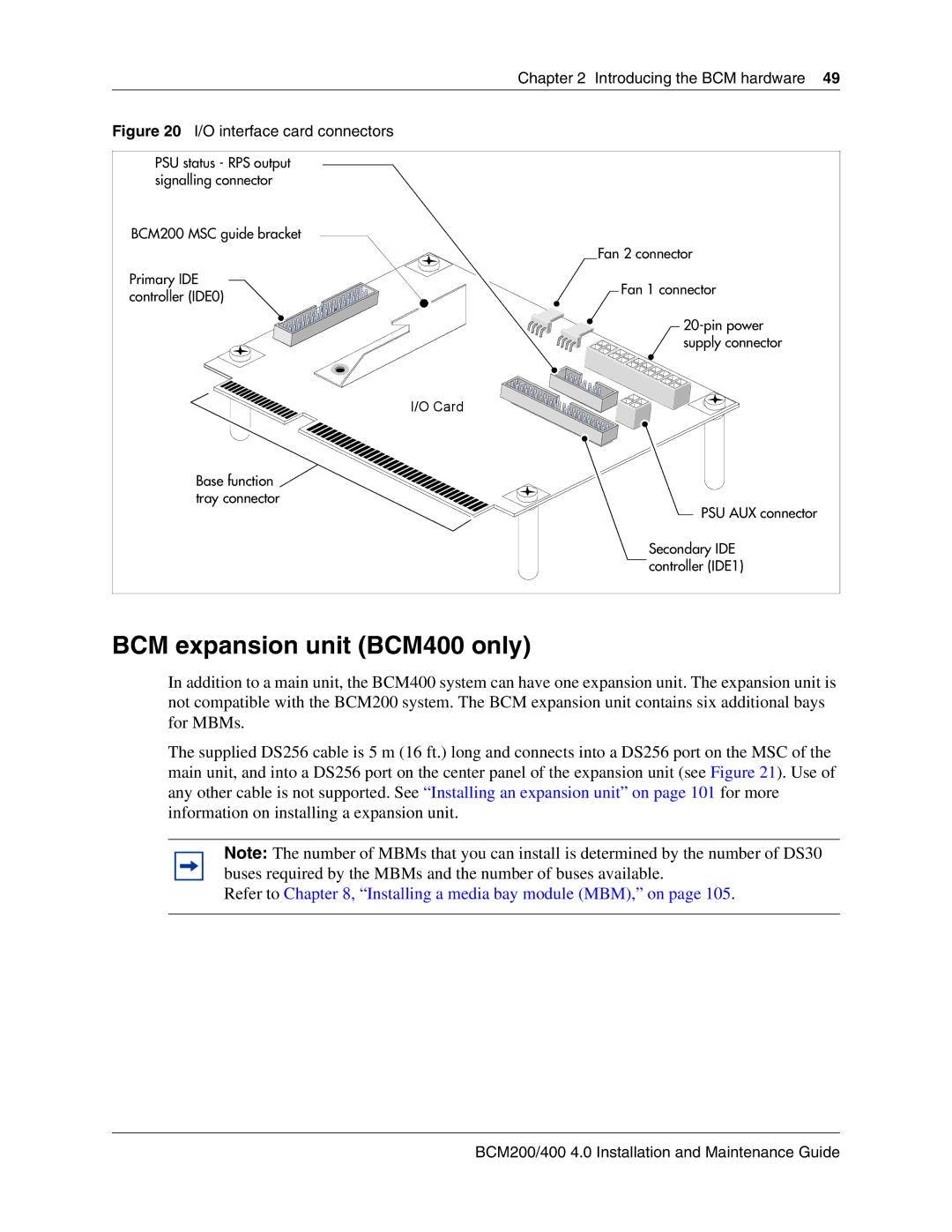 Nortel Networks BCM200, 400 4.0 manual BCM expansion unit BCM400 only, O interface card connectors 