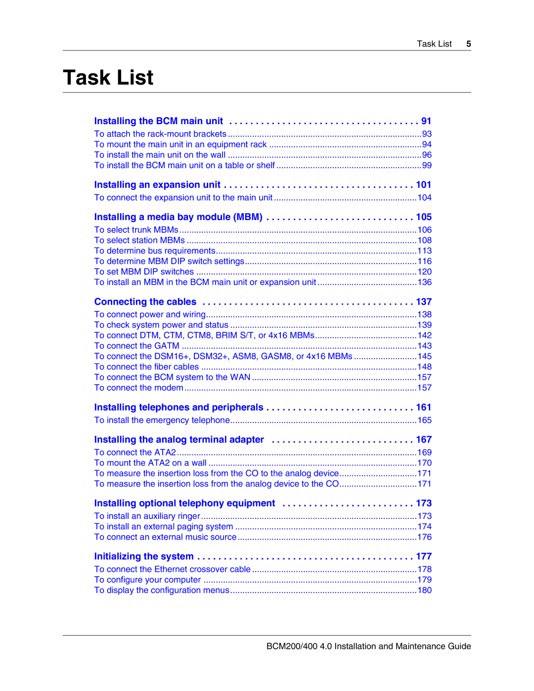 Nortel Networks BCM200, 400 4.0 manual Task List 