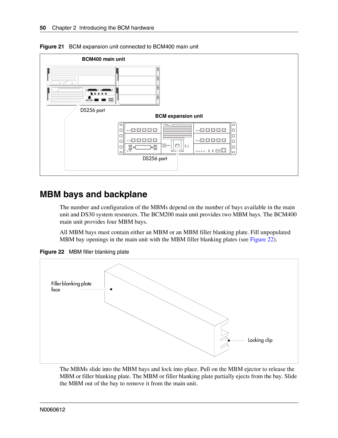 Nortel Networks 400 4.0, BCM200 manual MBM bays and backplane, BCM expansion unit connected to BCM400 main unit 