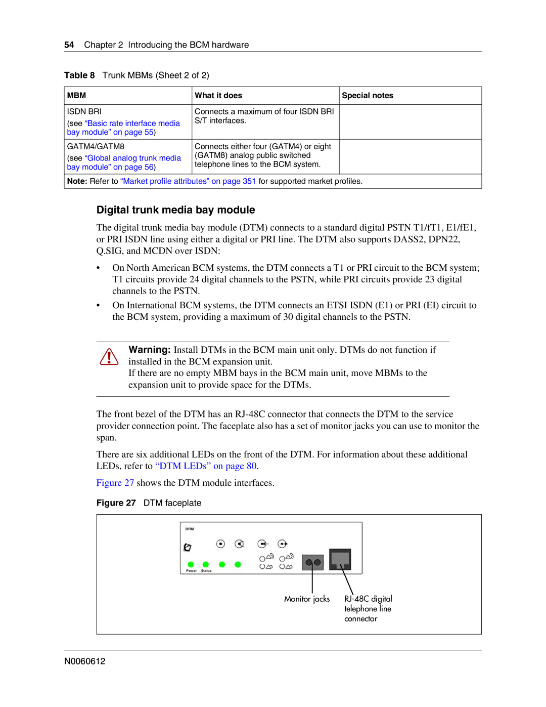 Nortel Networks 400 4.0, BCM200 manual Digital trunk media bay module, Introducing the BCM hardware Trunk MBMs Sheet 2 