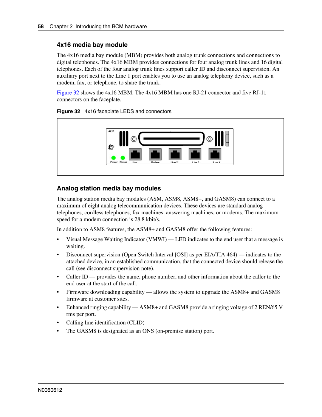 Nortel Networks 400 4.0, BCM200 manual 4x16 media bay module, Analog station media bay modules 