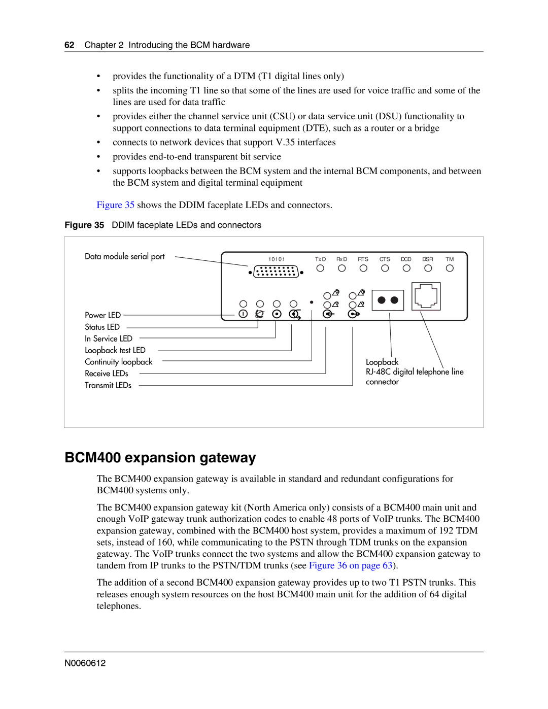 Nortel Networks 400 4.0, BCM200 manual BCM400 expansion gateway, Ddim faceplate LEDs and connectors 