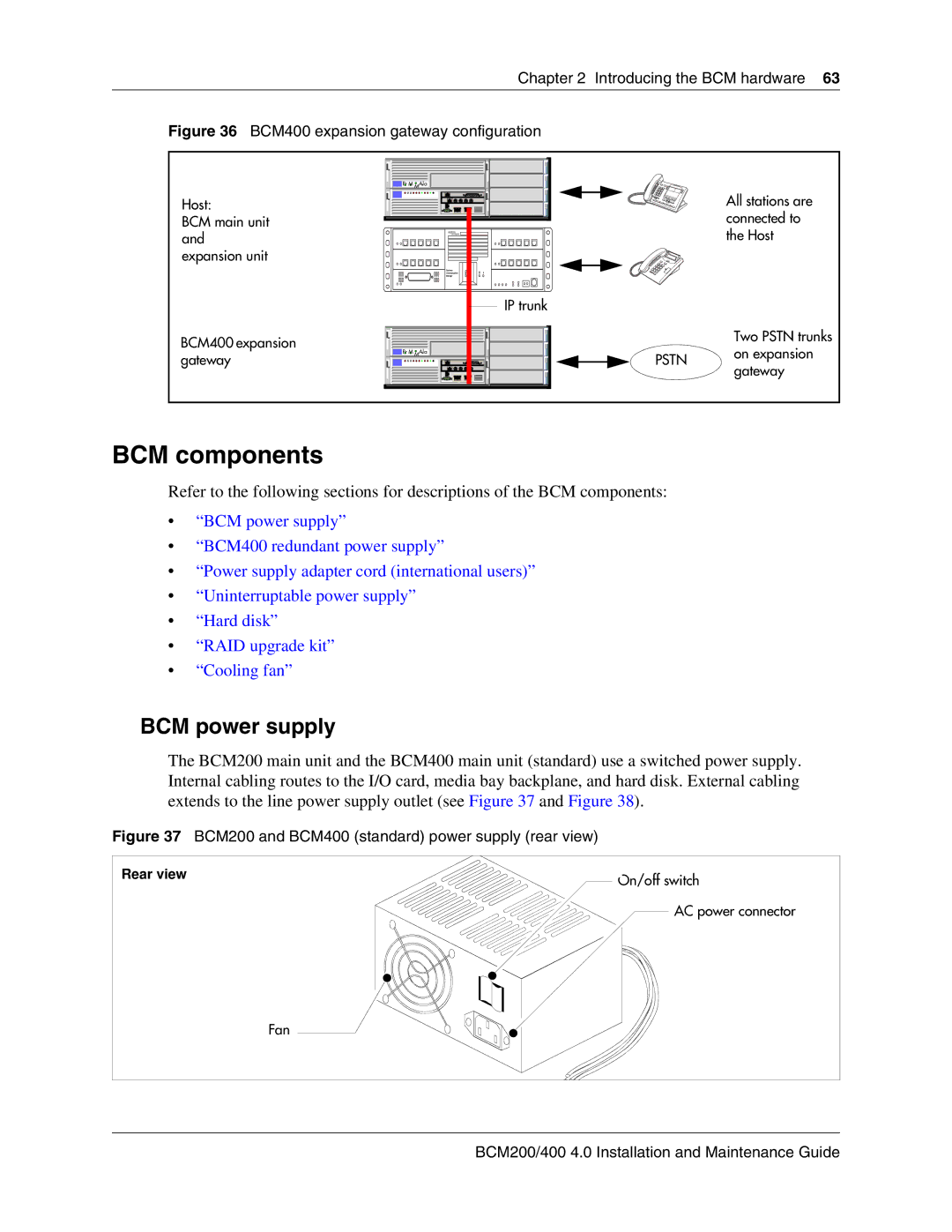 Nortel Networks BCM200, 400 4.0 manual BCM components, BCM power supply 