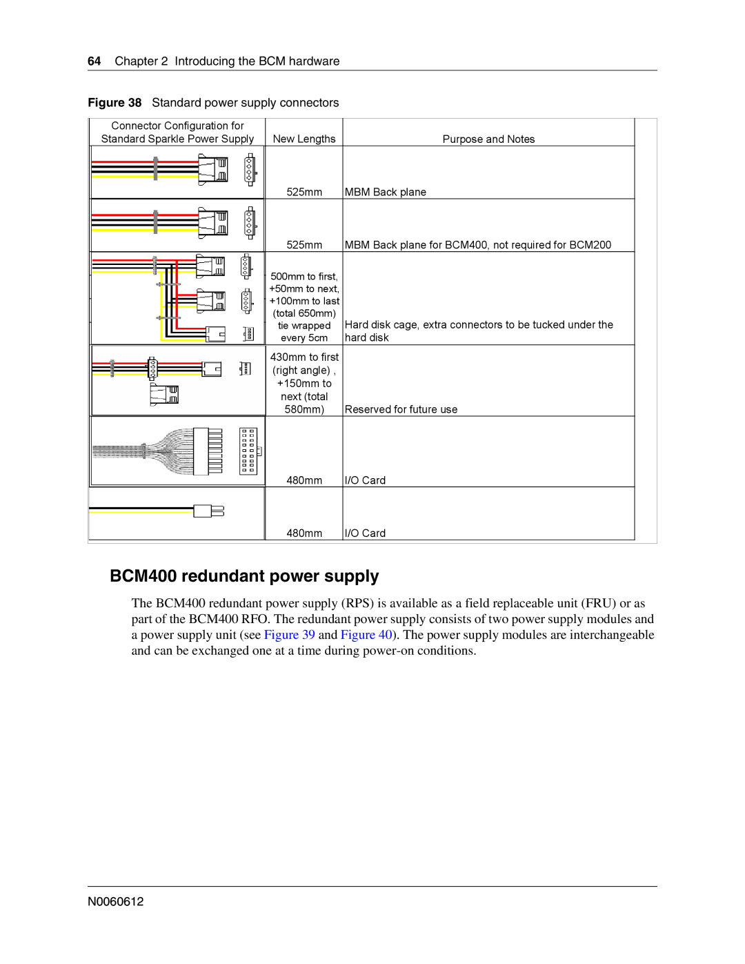 Nortel Networks 400 4.0, BCM200 manual BCM400 redundant power supply, Standard power supply connectors 