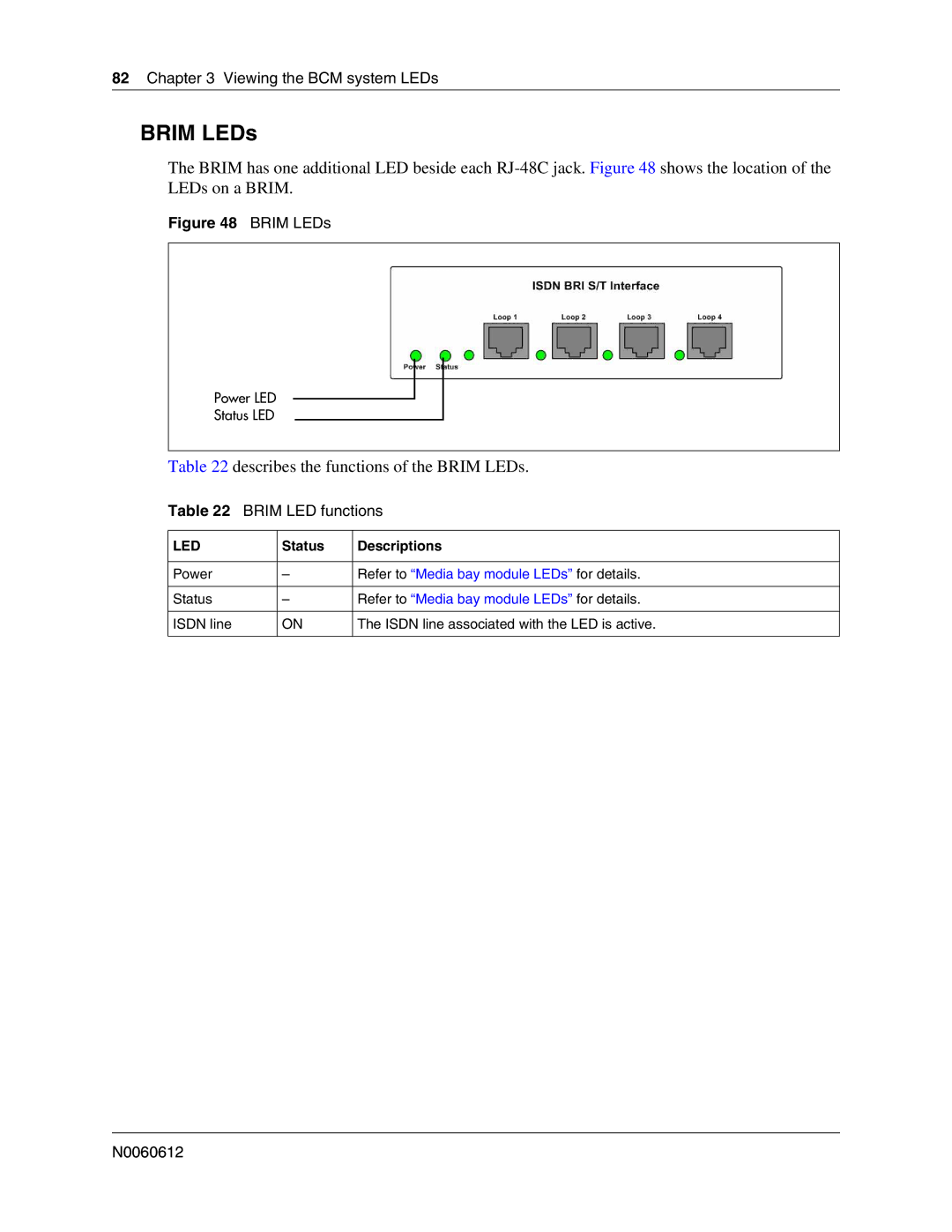 Nortel Networks 400 4.0, BCM200 manual Brim LEDs, Brim LED functions 