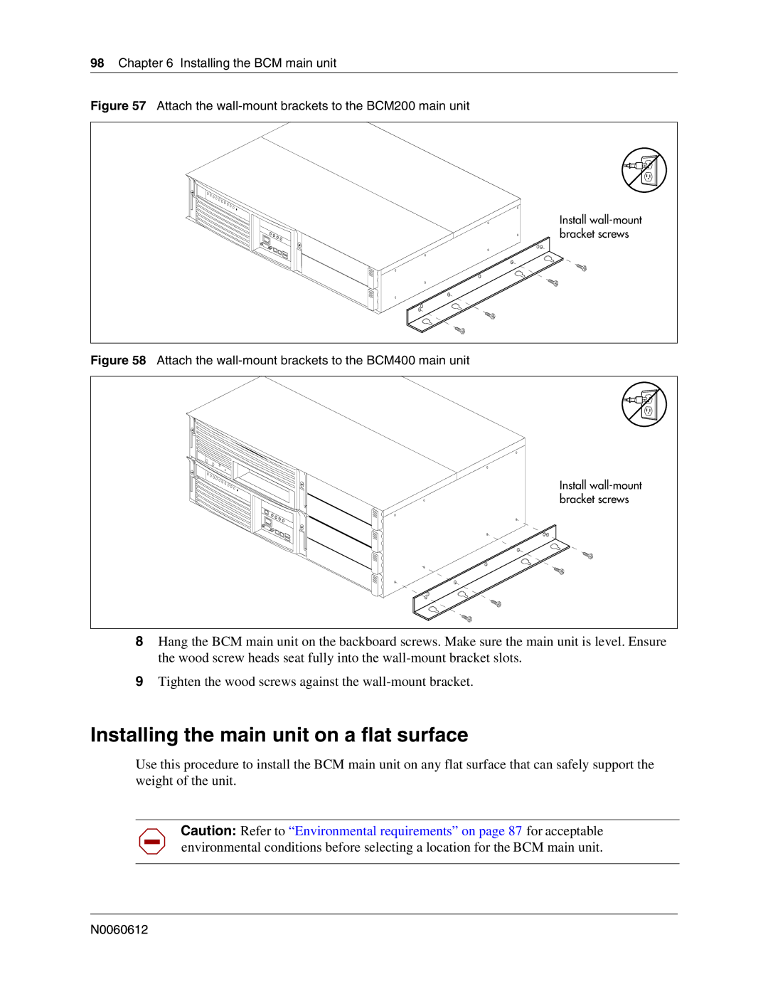 Nortel Networks 400 4.0 Installing the main unit on a flat surface, Attach the wall-mount brackets to the BCM200 main unit 