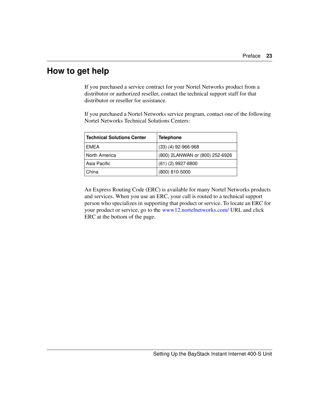 Nortel Networks 400-S manual How to get help 