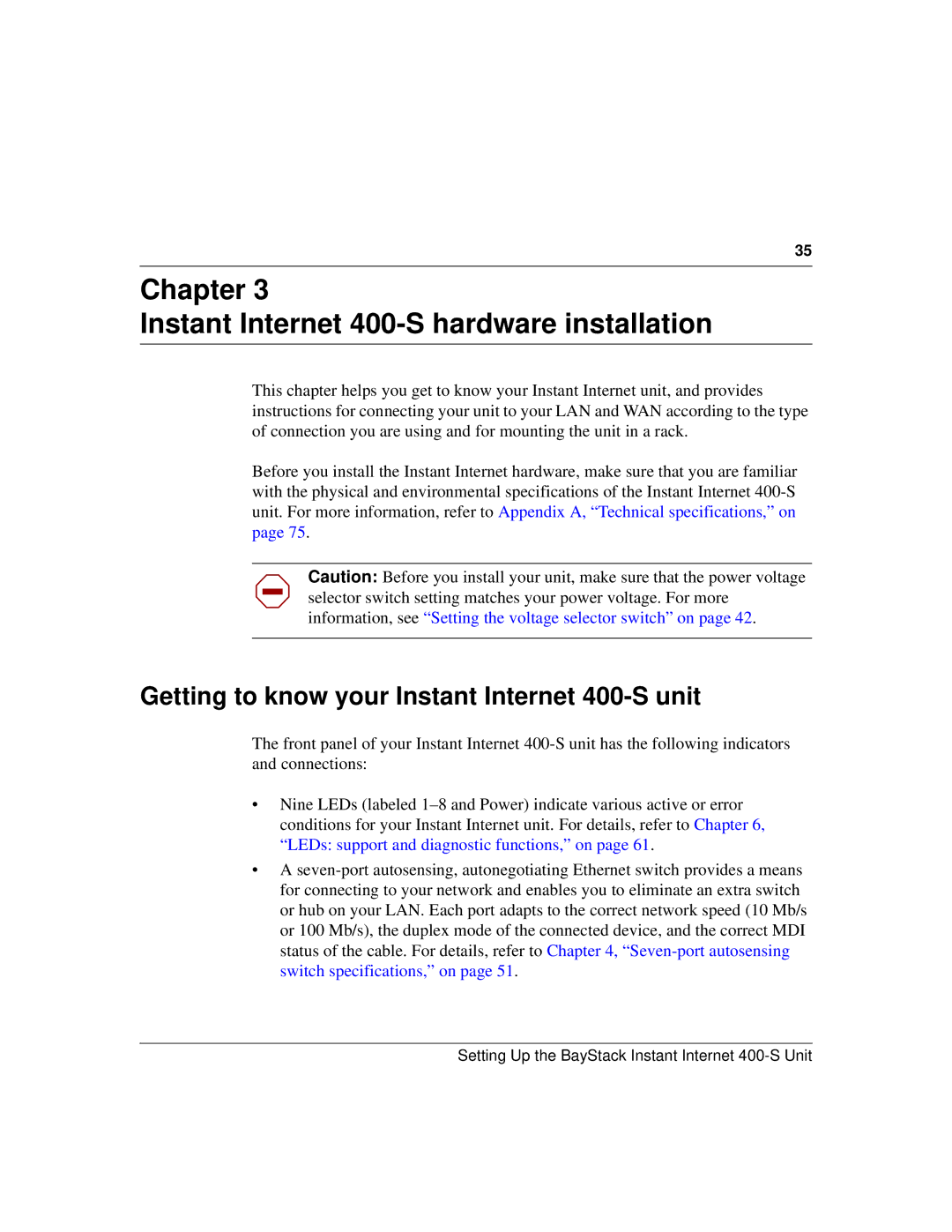 Nortel Networks Chapter Instant Internet 400-S hardware installation, Getting to know your Instant Internet 400-S unit 