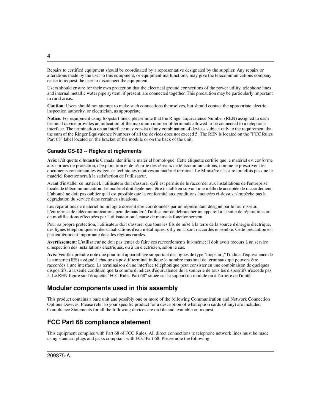 Nortel Networks 400-S manual Modular components used in this assembly 