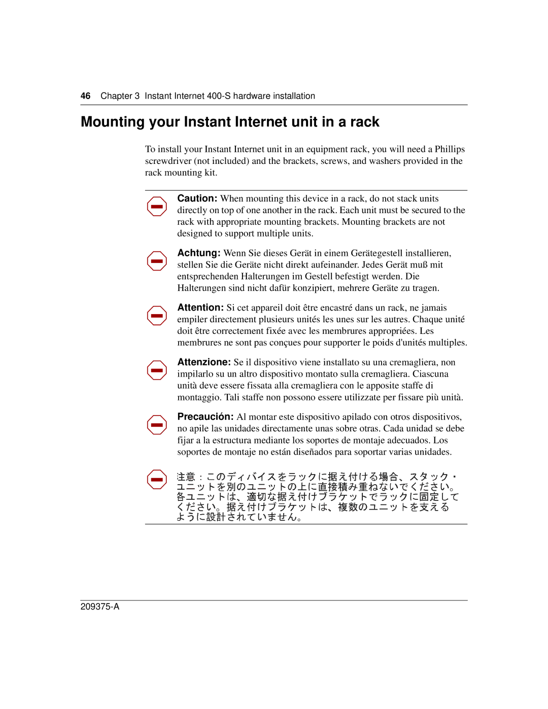 Nortel Networks 400-S manual Mounting your Instant Internet unit in a rack 