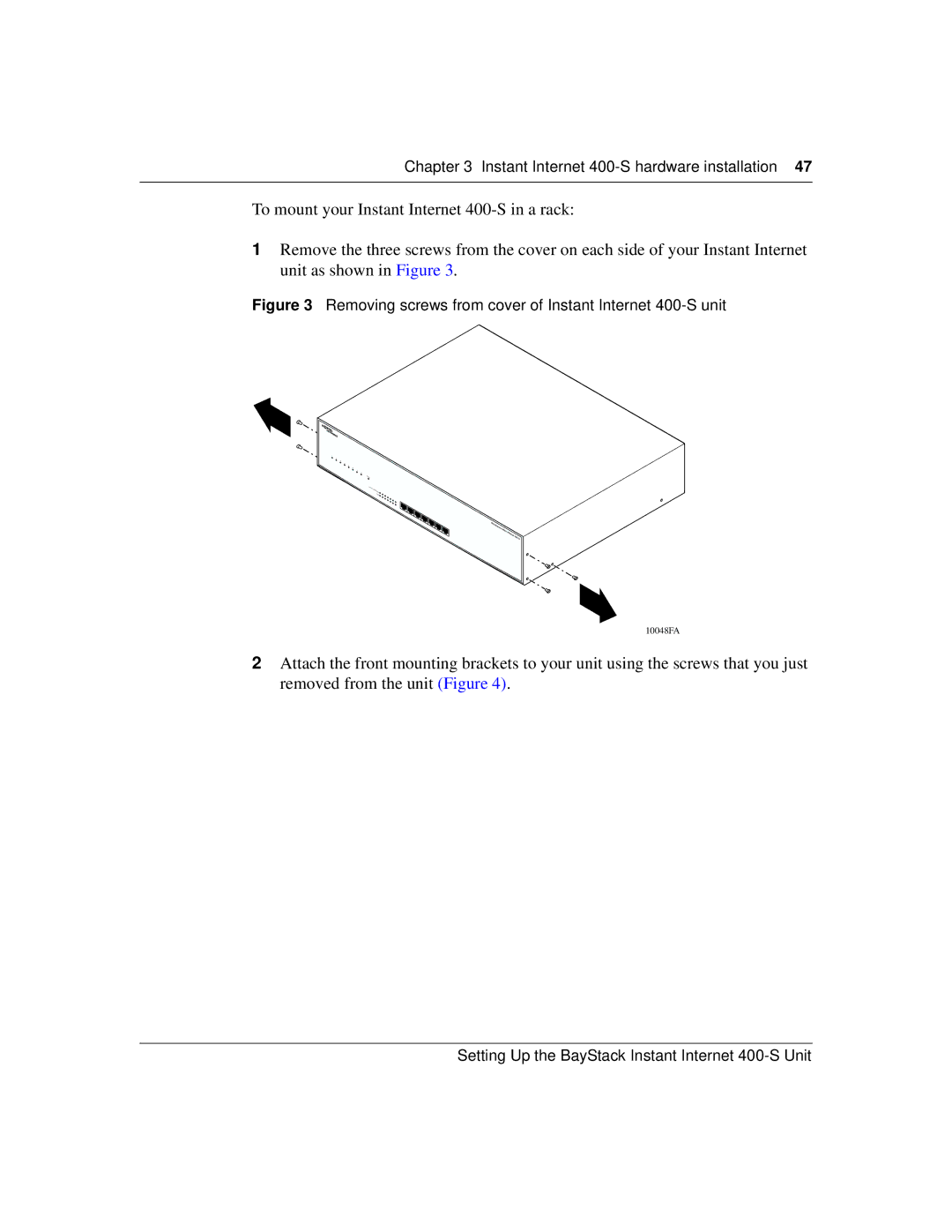 Nortel Networks manual Removing screws from cover of Instant Internet 400-S unit 