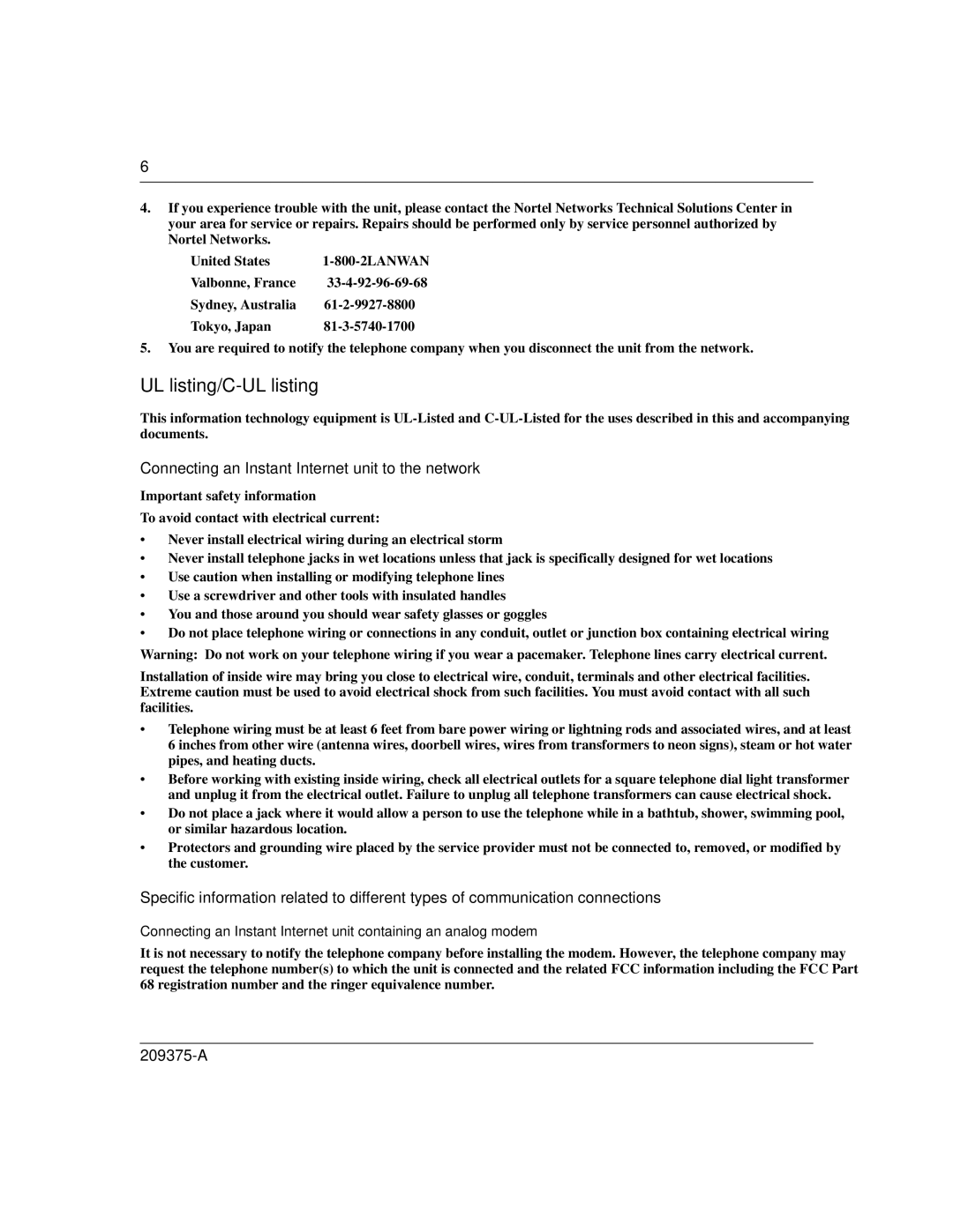 Nortel Networks 400-S manual UL listing/C-UL listing 