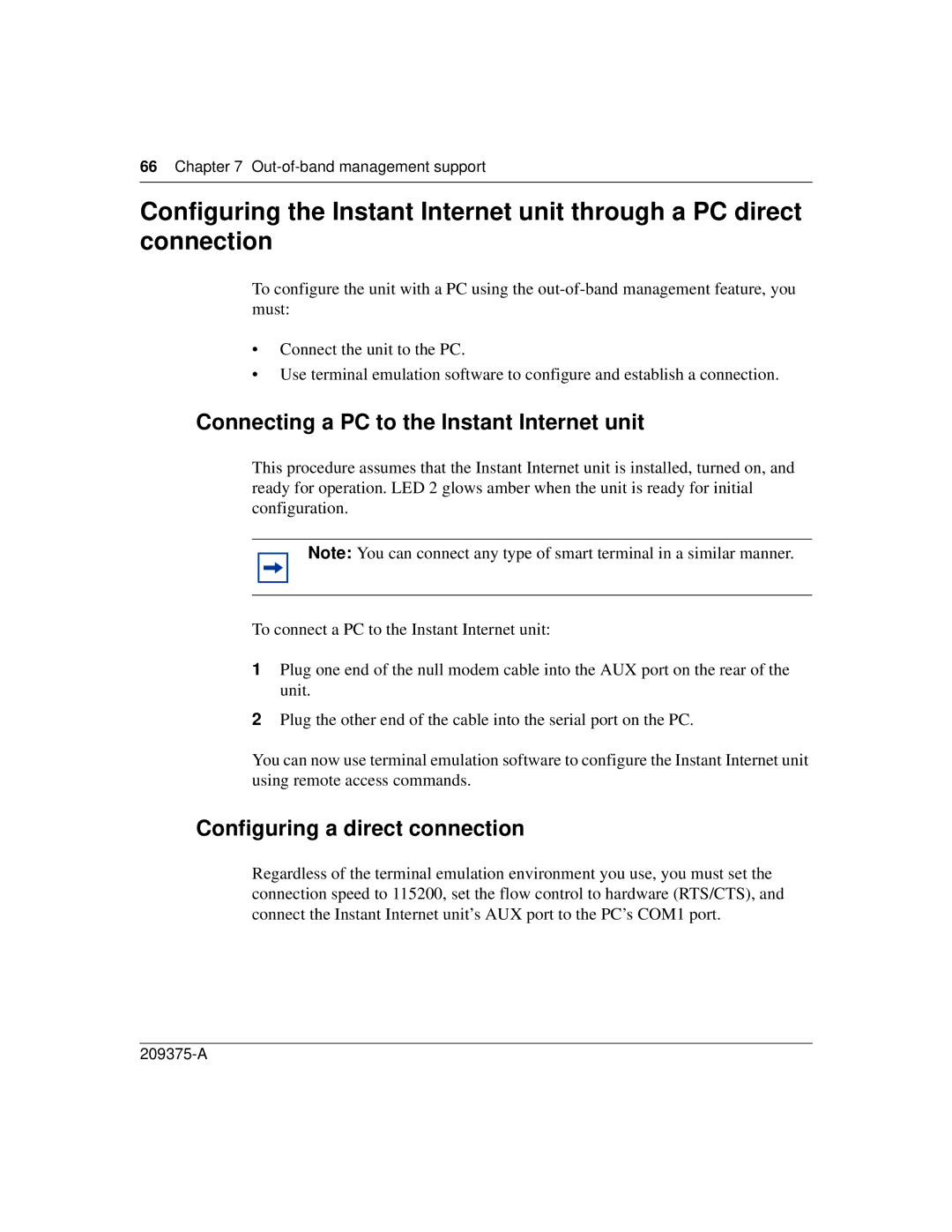 Nortel Networks 400-S manual Connecting a PC to the Instant Internet unit, Configuring a direct connection 