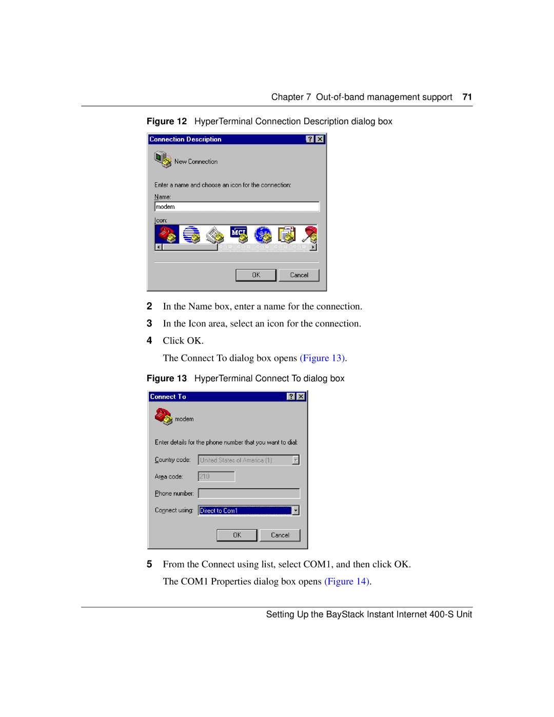 Nortel Networks 400-S manual HyperTerminal Connection Description dialog box 