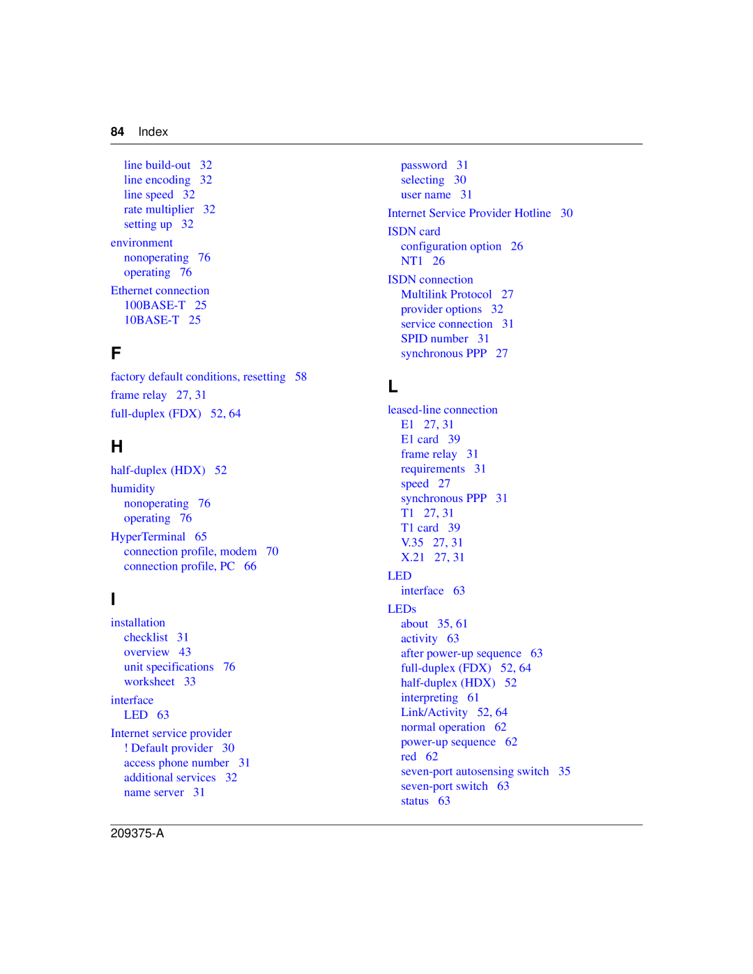 Nortel Networks 400-S manual Index 