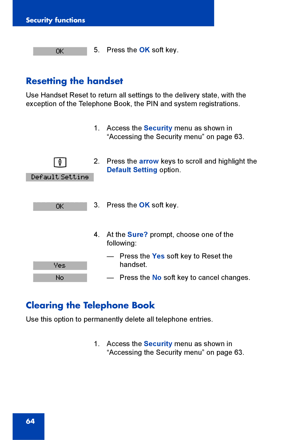 Nortel Networks 4025 manual Resetting the handset, Clearing the Telephone Book 