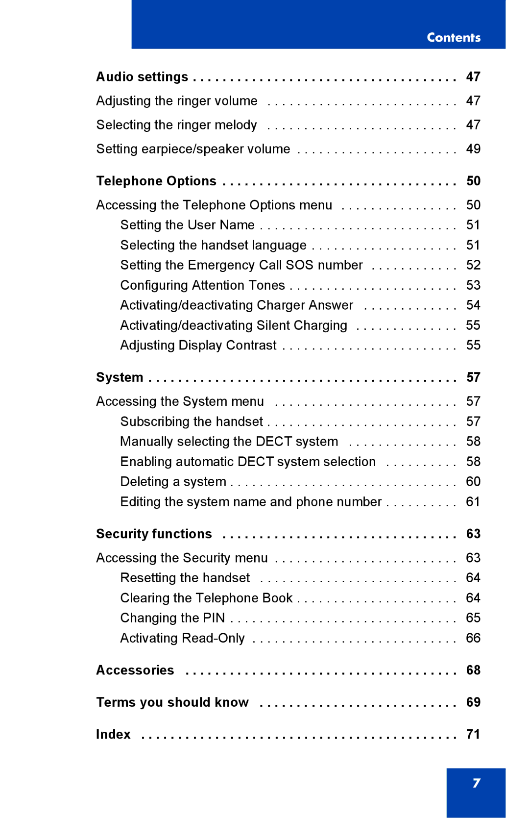 Nortel Networks 4025 manual Audio settings 