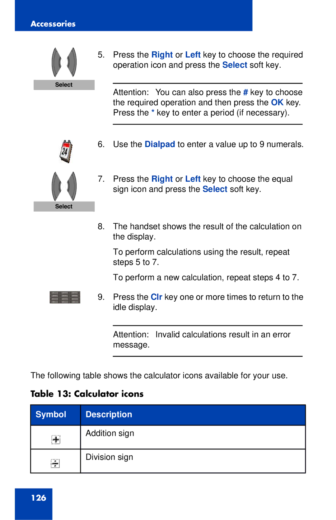 Nortel Networks 4027 manual Calculator icons 