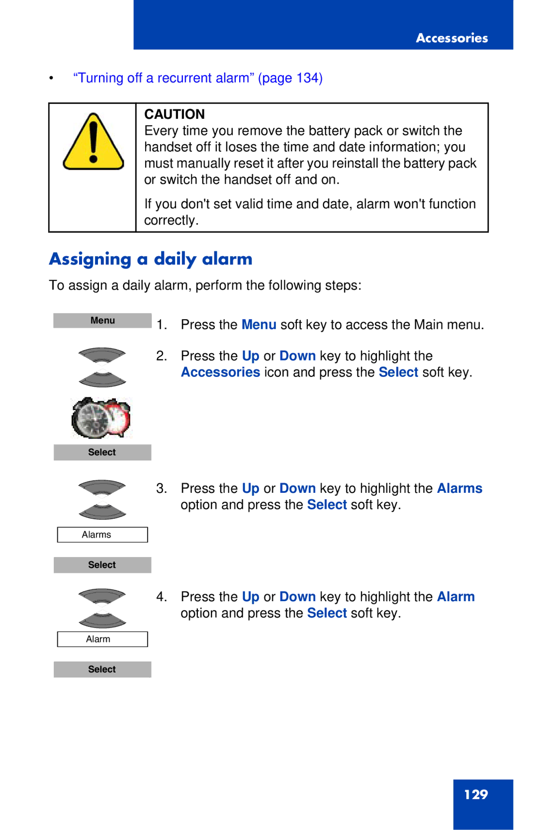 Nortel Networks 4027 manual Assigning a daily alarm, Turning off a recurrent alarm 