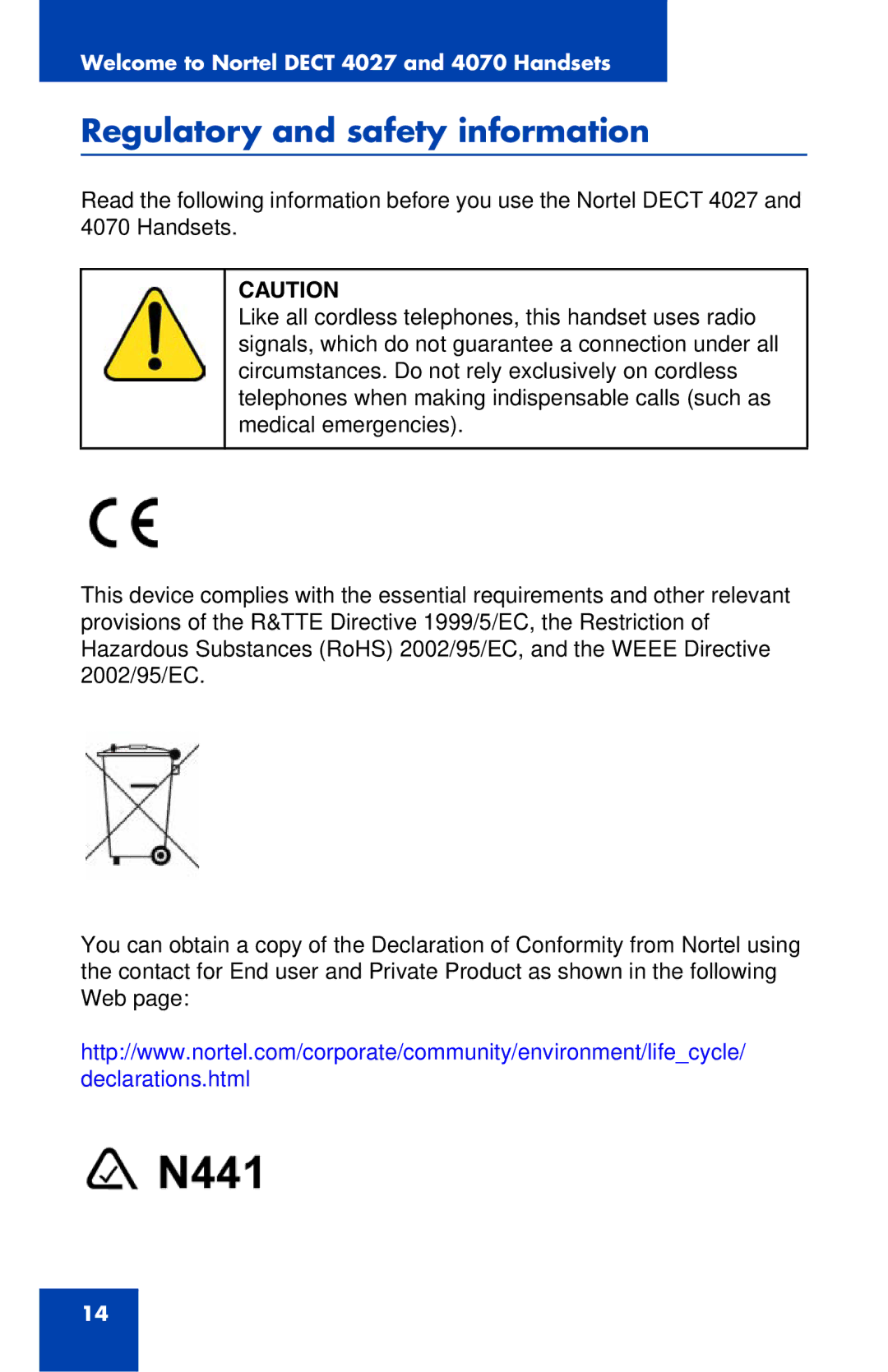 Nortel Networks 4027 manual Regulatory and safety information 