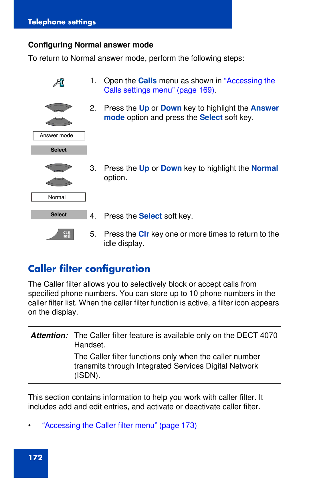 Nortel Networks 4027 manual Caller filter configuration, Configuring Normal answer mode 