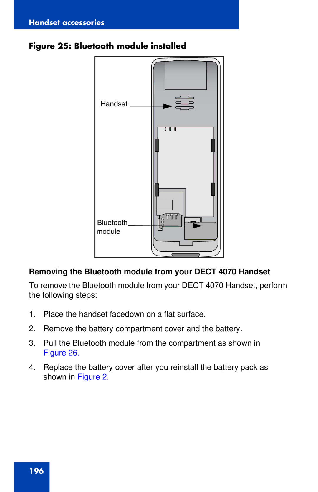 Nortel Networks 4027 manual Bluetooth module installed, Removing the Bluetooth module from your Dect 4070 Handset 