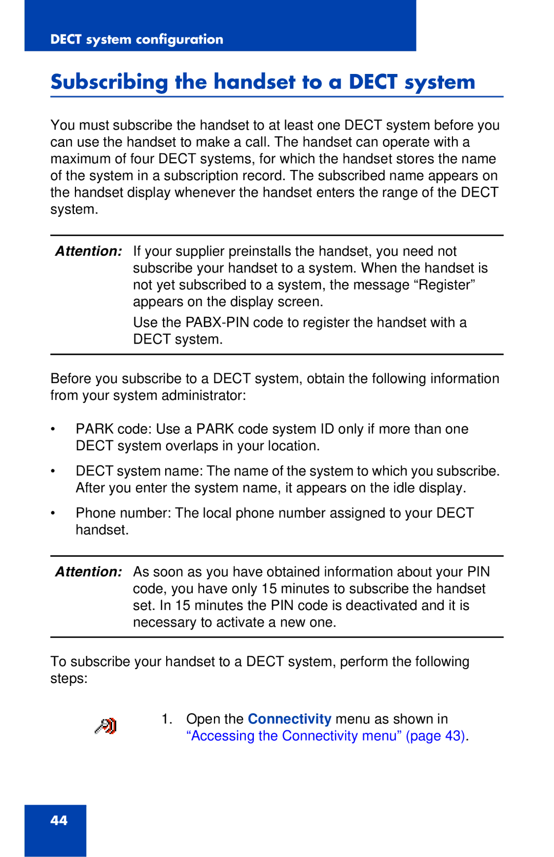 Nortel Networks 4027 manual Subscribing the handset to a Dect system 