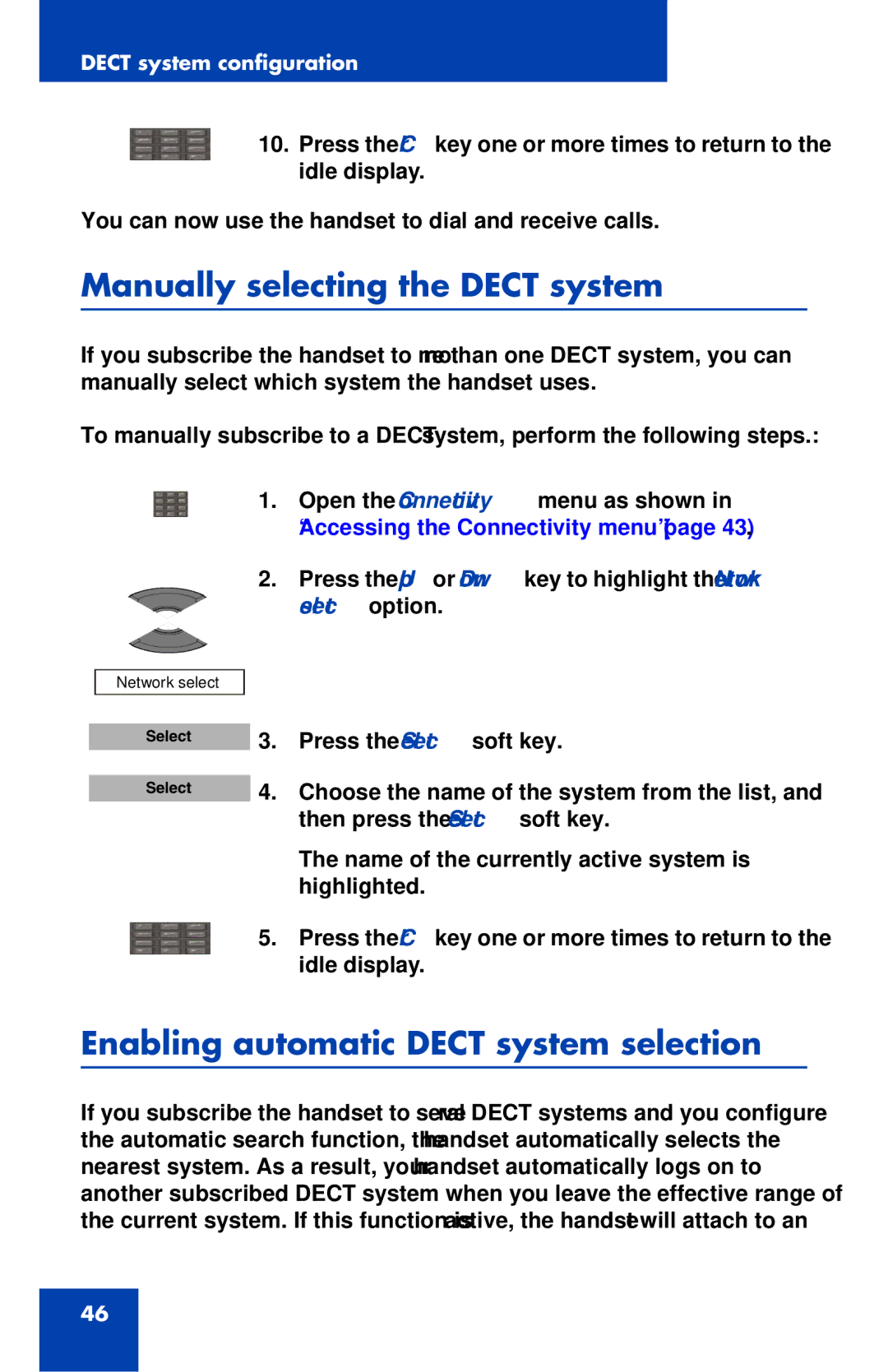 Nortel Networks 4027 manual Manually selecting the Dect system, Enabling automatic Dect system selection 